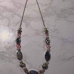 Elegant Pink and Silver Beaded Necklace